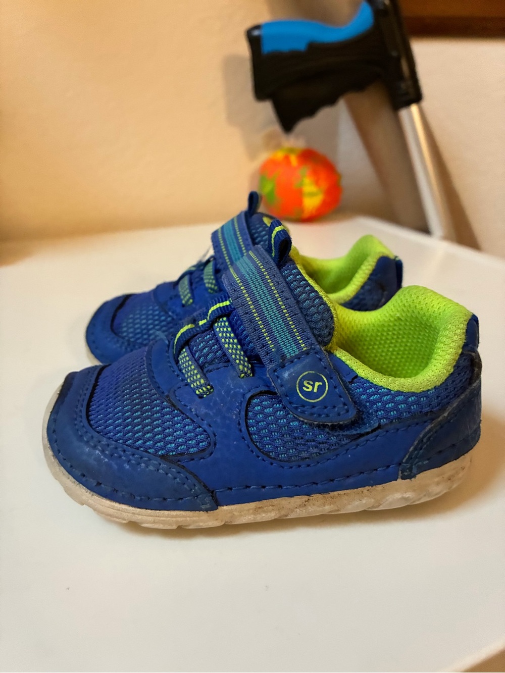 Stride Rite Size 4 Blue Slip-On Sneakers with Lime Lining